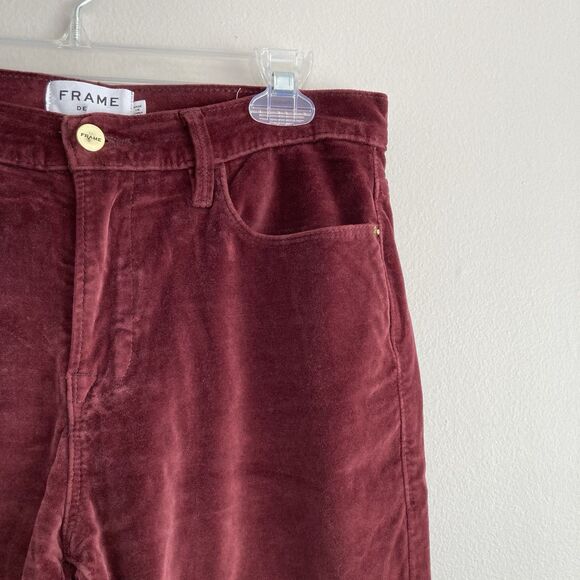 Frame Le High Skinny Velveteen Pants Jeans Womens Size 28 Burgundy Holiday - Picture 3 of 9